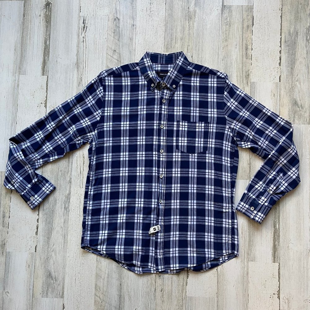Adam Levine Mens Size Medium Button Down Shirt Plaid Blue & White